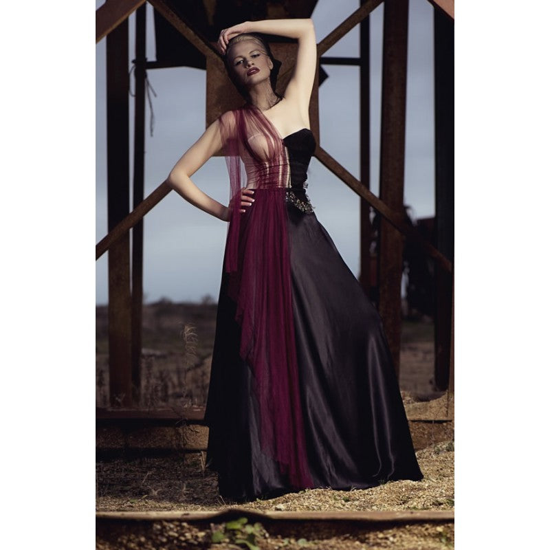Handmade Silk Jersey  & Leather Draped Evening Gown