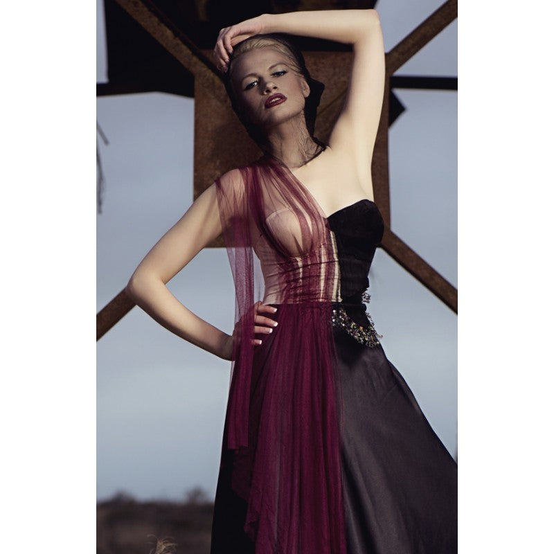 Handmade Silk Jersey  & Leather Draped Evening Gown