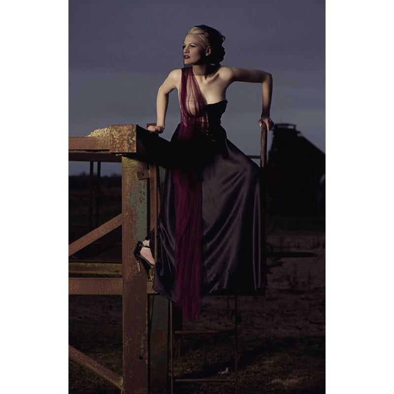 Handmade Silk Jersey  & Leather Draped Evening Gown