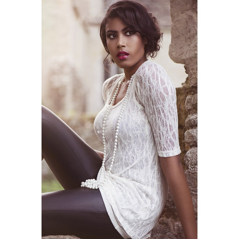 Ivory Lace Tunic with Vest – 3/4 Sleeve Cotton | Arzu Kara