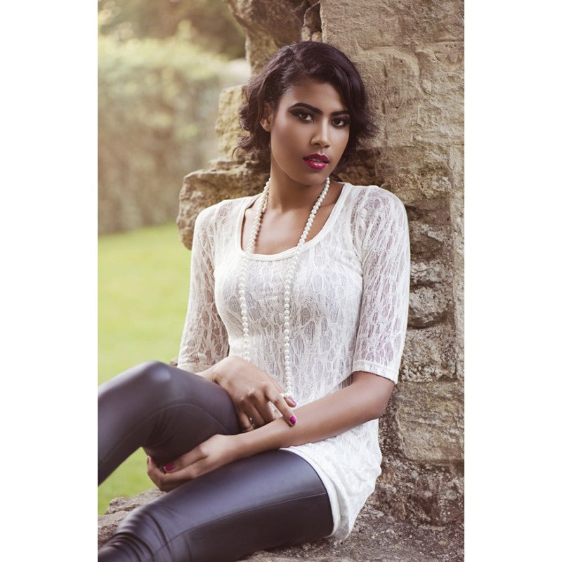 Ivory Lace Tunic with Vest – 3/4 Sleeve Cotton | Arzu Kara