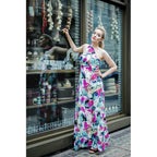 St Tropez, Silk cotton print dress with leather straps