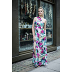 St Tropez, Silk cotton print dress with leather straps